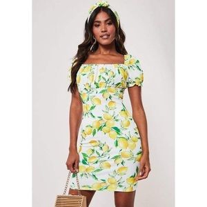 Missguided Lemon Print Bodycon Milkmaid Dress Size 16